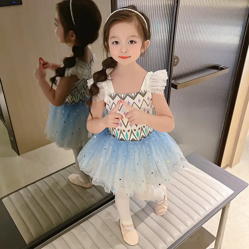 Blue Mesh Frozen Girl Ballet Costume Kids Dance Skirt - Image 3