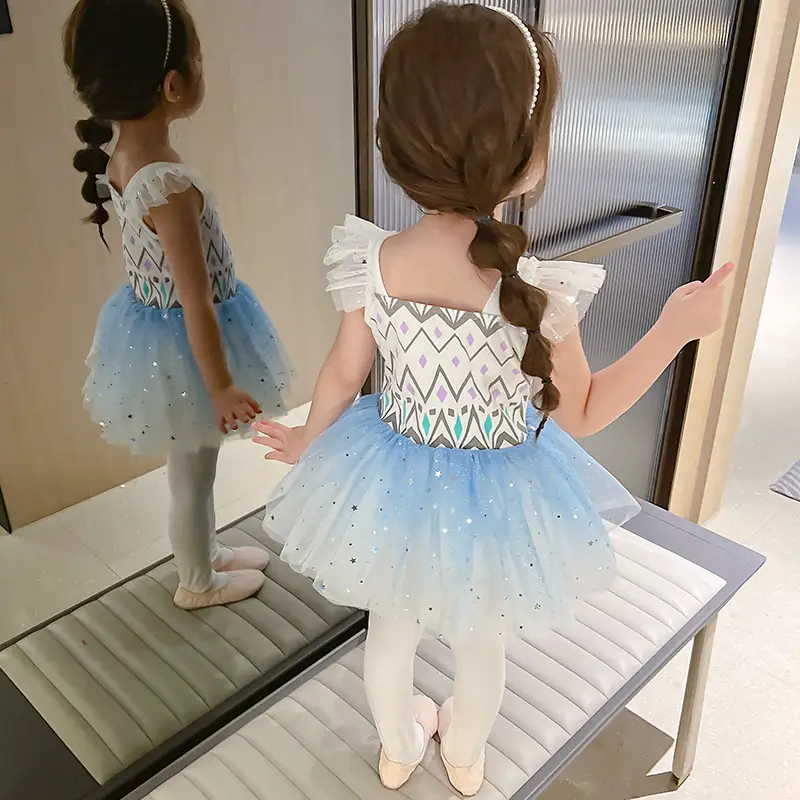Blue Mesh Frozen Girl Ballet Costume Kids Dance Skirt - Image 4
