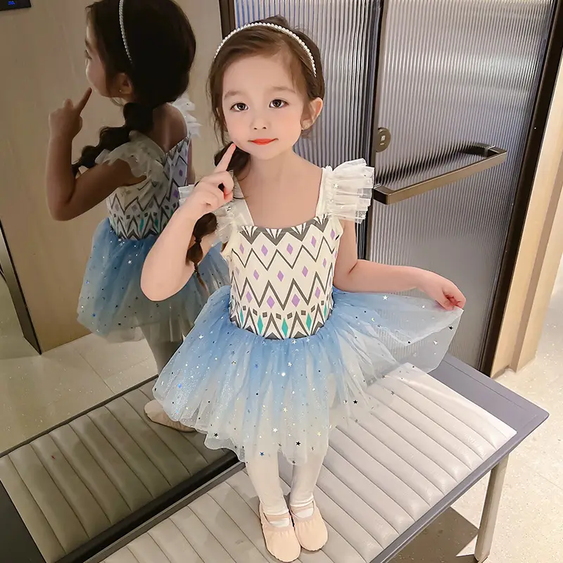 Blue Mesh Frozen Girl Ballet Costume Kids Dance Skirt - Image 5