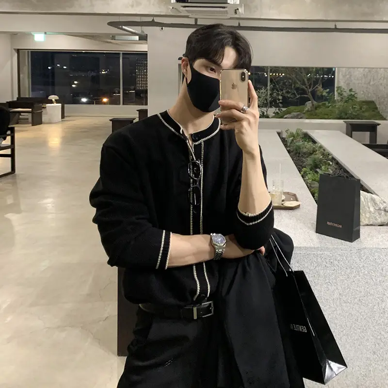 Men's Black Knitted Cardigan Winter Wear Jacket - Image 3