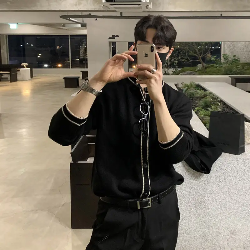 Men's Black Knitted Cardigan Winter Wear Jacket - Image 4