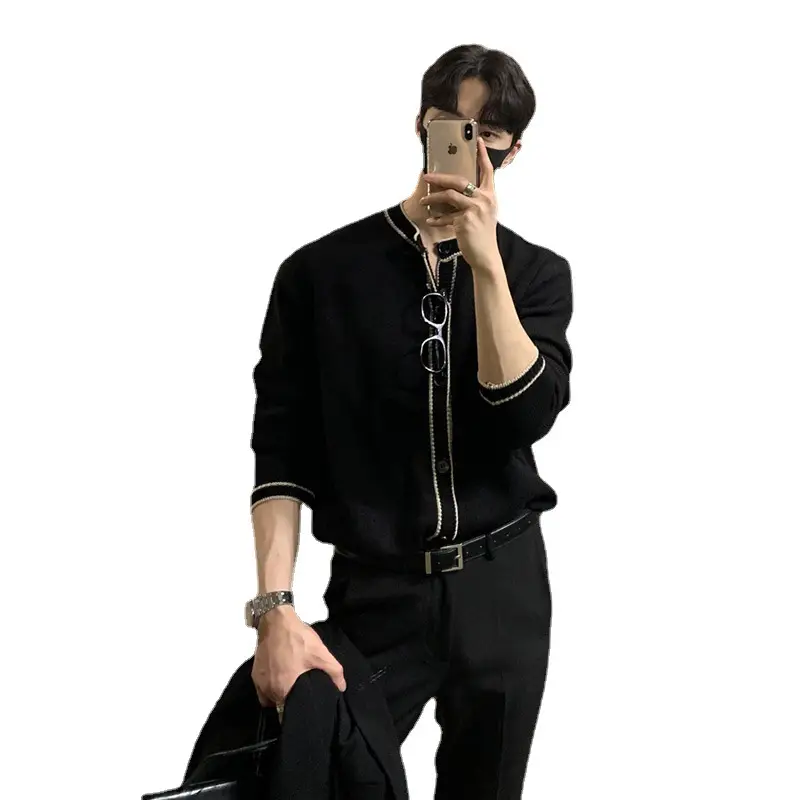 Men's Black Knitted Cardigan Winter Wear Jacket - Image 6