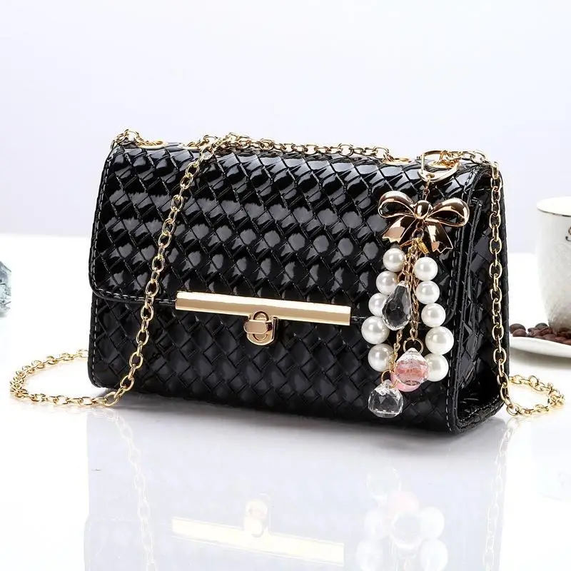 Black Embroidered Chain Shoulder Bag for Women - Image 12