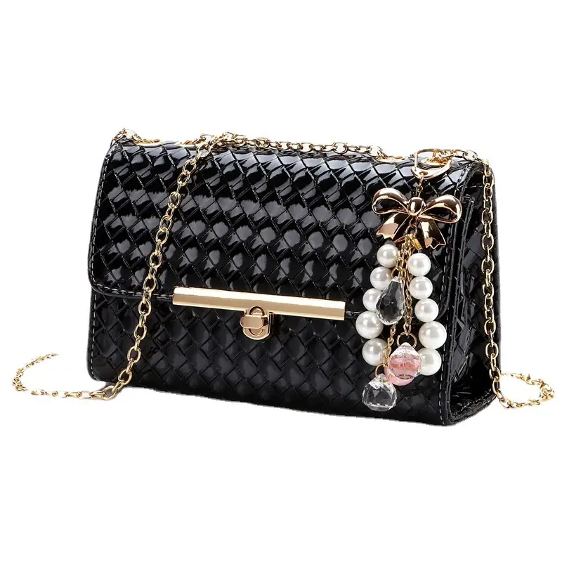 Black Embroidered Chain Shoulder Bag for Women - Image 11