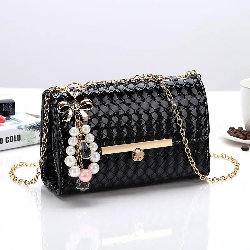 Black Embroidered Chain Shoulder Bag for Women - Image 2