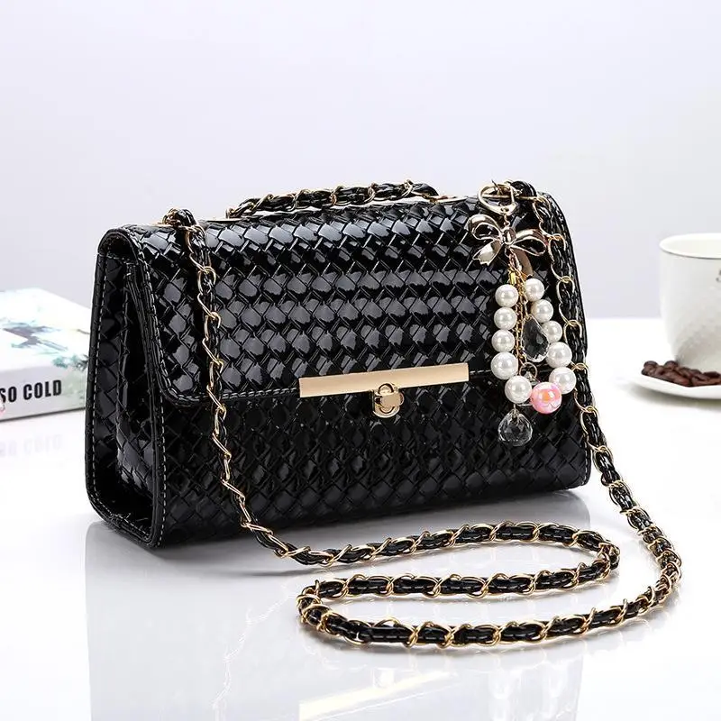 Black Embroidered Chain Shoulder Bag for Women - Image 6
