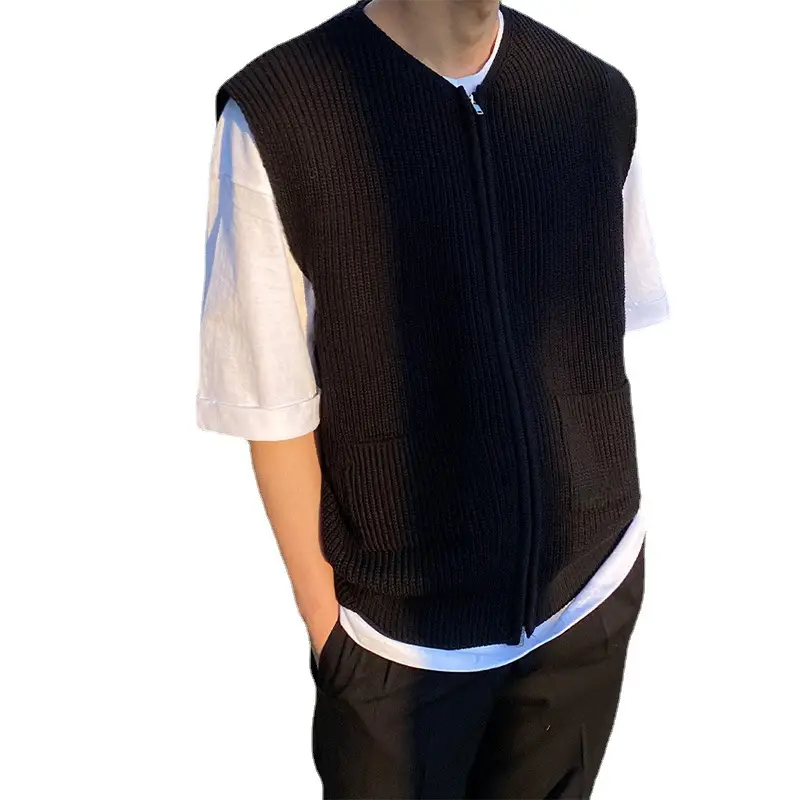 Men's Knitted Cardigan Vest with Zipper Back