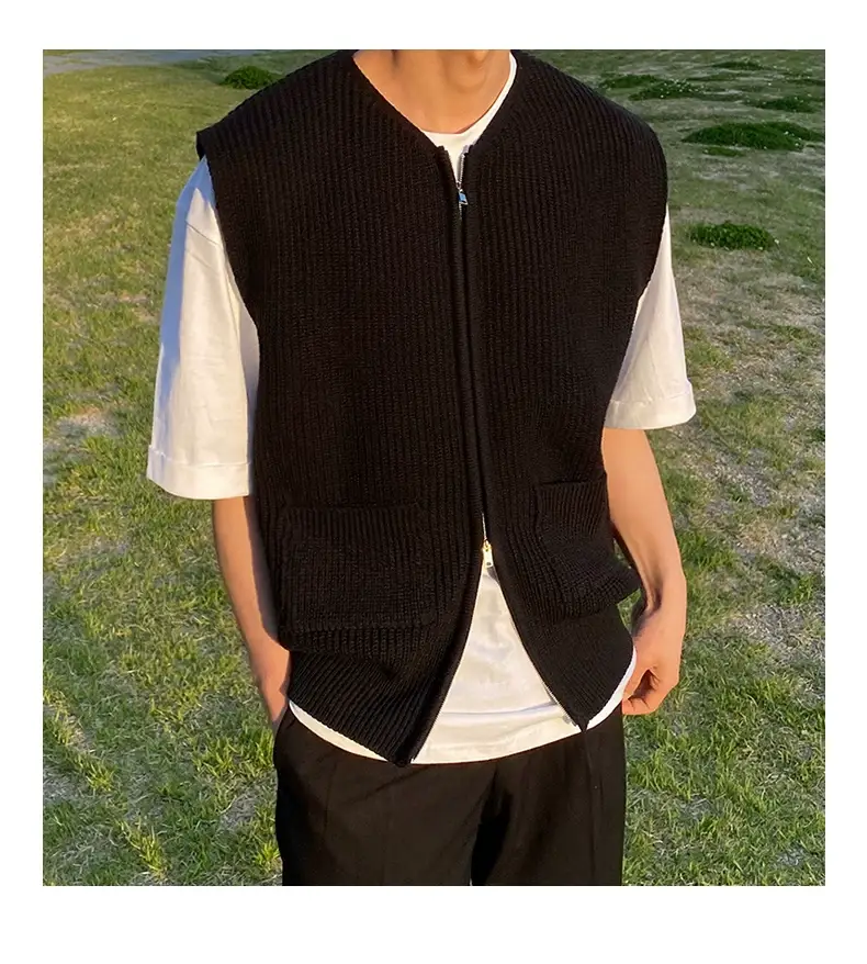 Men's Knitted Cardigan Vest with Zipper Back — feature 9