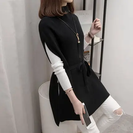 Women Half Turtleneck Waistcoat Sweater Suit Beige Spring Fall 2025 - Image 3
