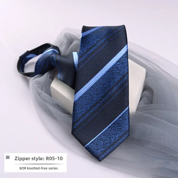 Men's Blue Striped Zipper Tie for Business, Wedding, or Casual Wear - Image 10