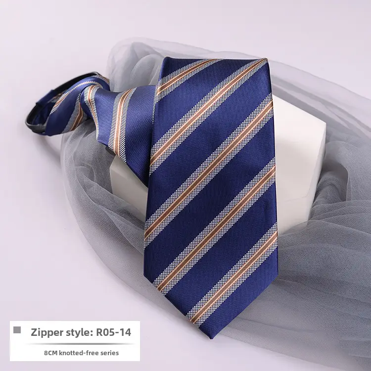 Men's Blue Striped Zipper Tie for Business, Wedding, or Casual Wear - Image 14