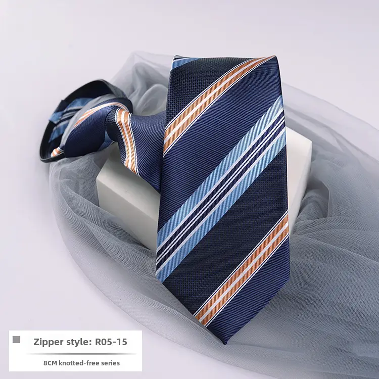 Men's Blue Striped Zipper Tie for Business, Wedding, or Casual Wear - Image 15