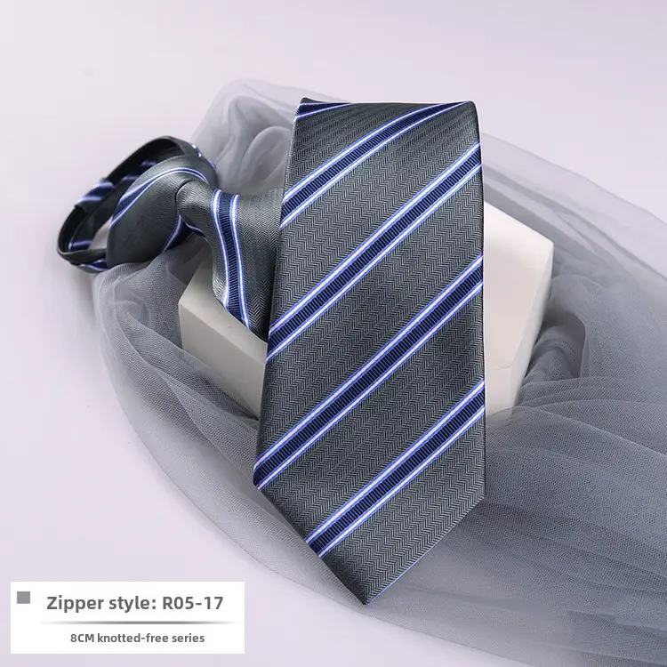 Men's Blue Striped Zipper Tie for Business, Wedding, or Casual Wear - Image 17