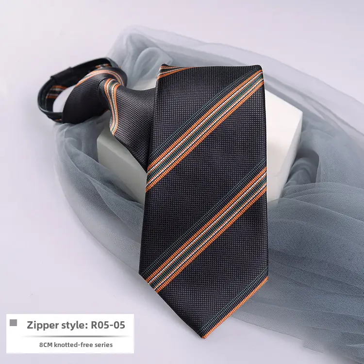 Men's Blue Striped Zipper Tie for Business, Wedding, or Casual Wear - Image 5