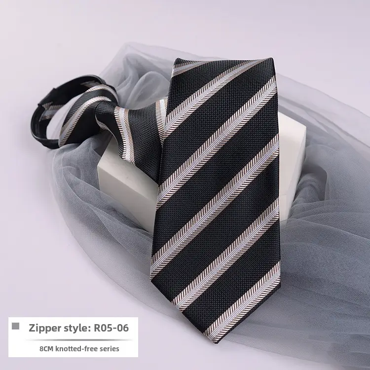 Men's Blue Striped Zipper Tie for Business, Wedding, or Casual Wear - Image 6