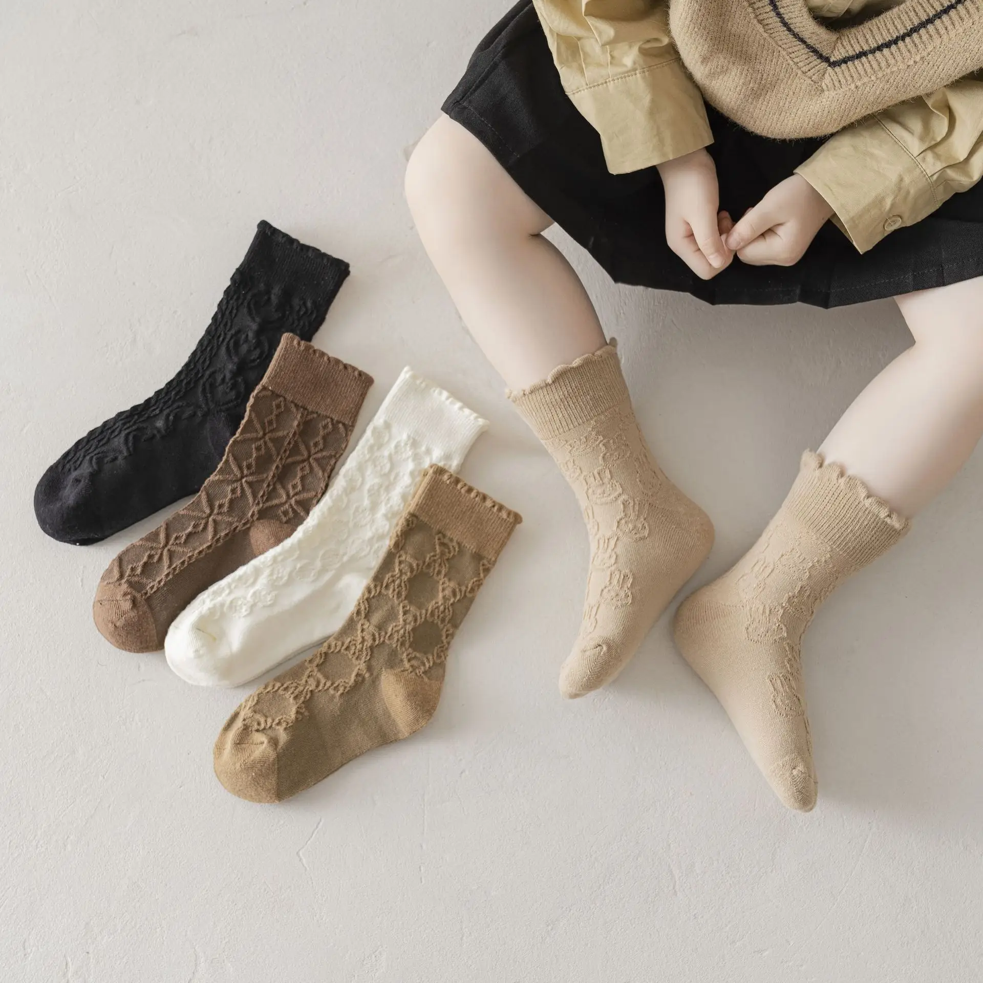 Girls White Lace Socks with Black Leather Shoes
