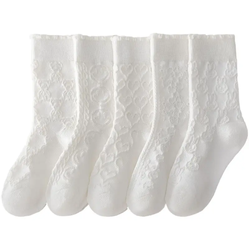 Girls White Lace Socks with Black Leather Shoes