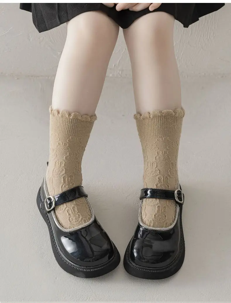 Girls White Lace Socks with Black Leather Shoes — feature 89