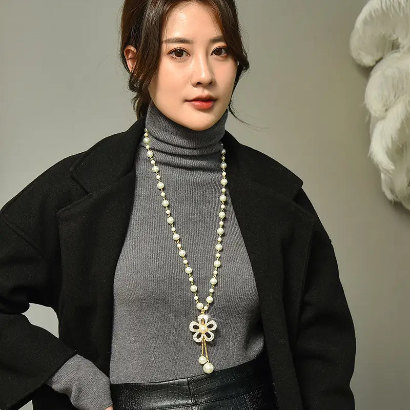 Gold Pearl Flower Necklace for Women - Image 6