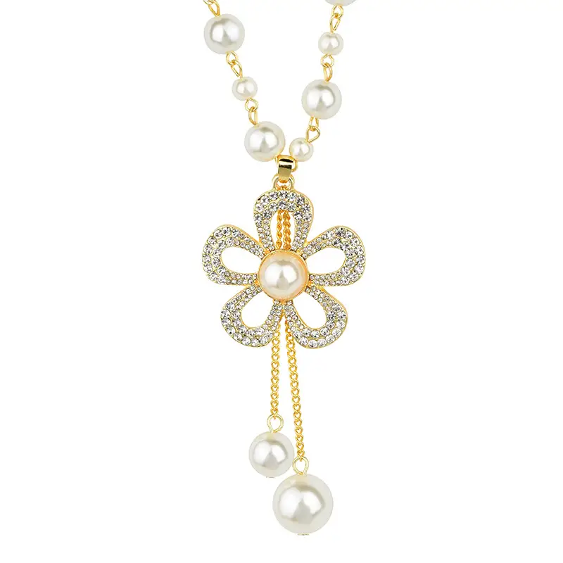 Gold Pearl Flower Necklace for Women - Image 7