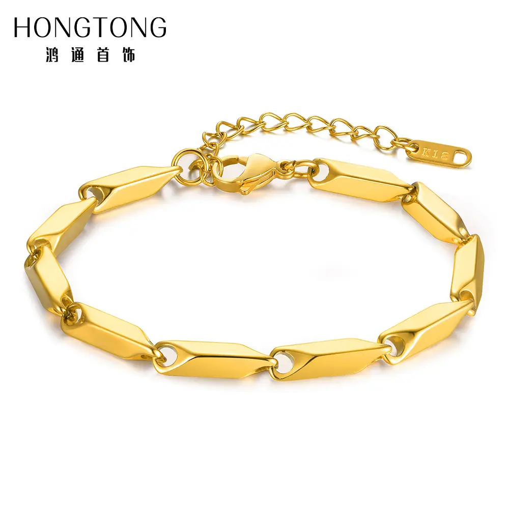 Gold Beveled Rhombus Chain Bracelet for Men Women - Image 5