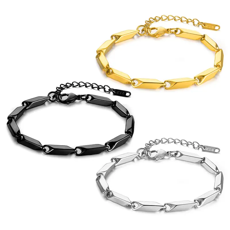 Gold Beveled Rhombus Chain Bracelet for Men Women - Image 6