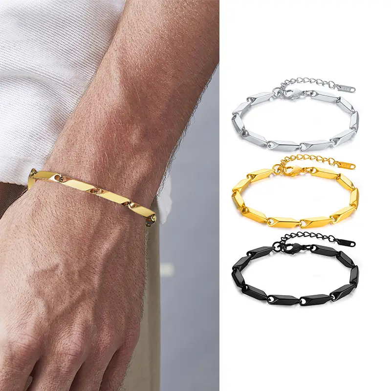 Gold Beveled Rhombus Chain Bracelet for Men Women - Image 7