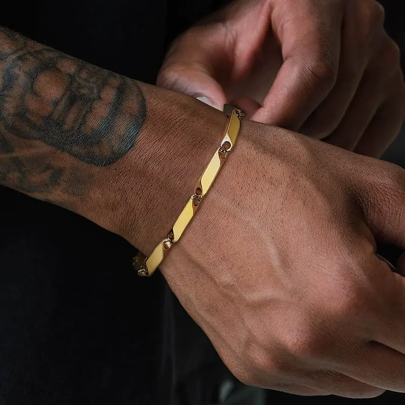 Gold Beveled Rhombus Chain Bracelet for Men Women — feature 3