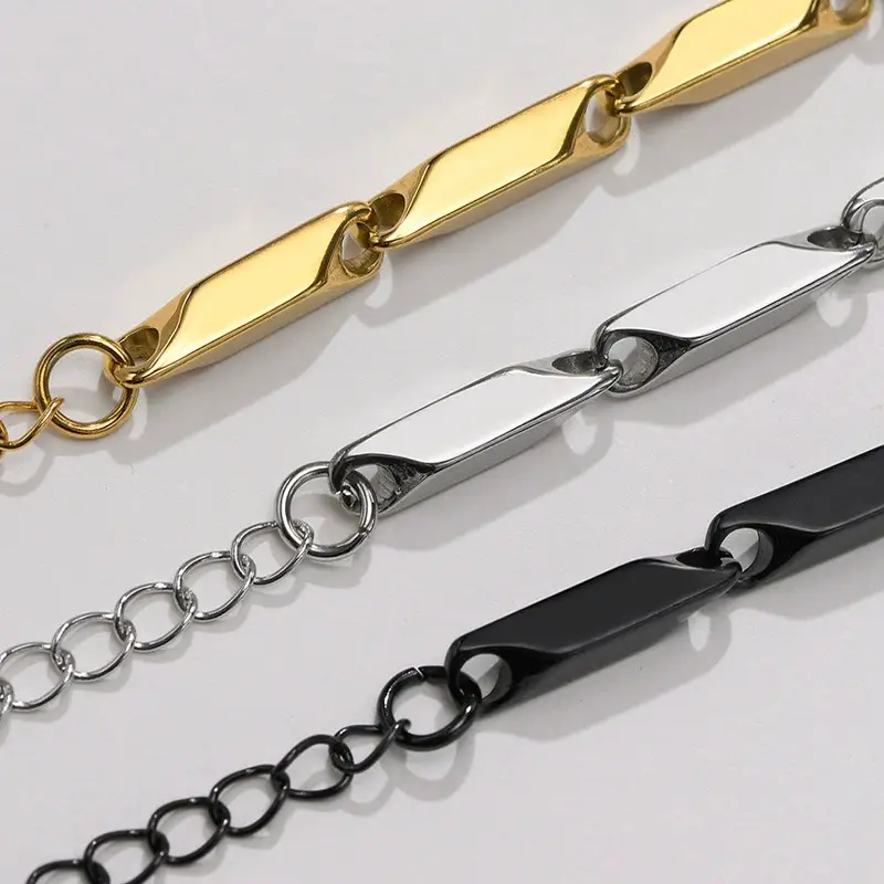 Gold Beveled Rhombus Chain Bracelet for Men Women — feature 7