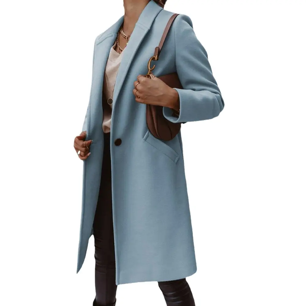 Women Wool Lapel Jacket Buttoned Winter Autumn Outfit