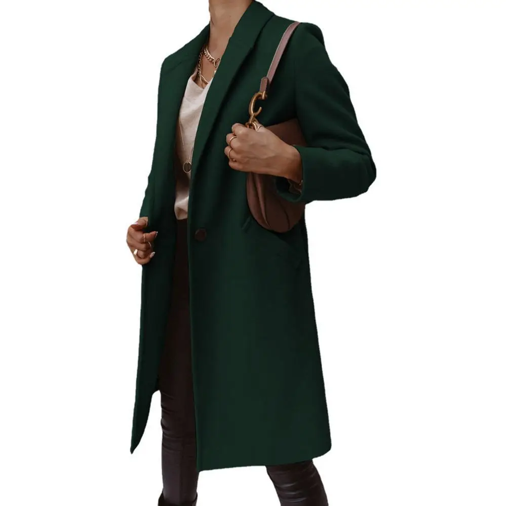 Women Wool Lapel Jacket Buttoned Winter Autumn Outfit