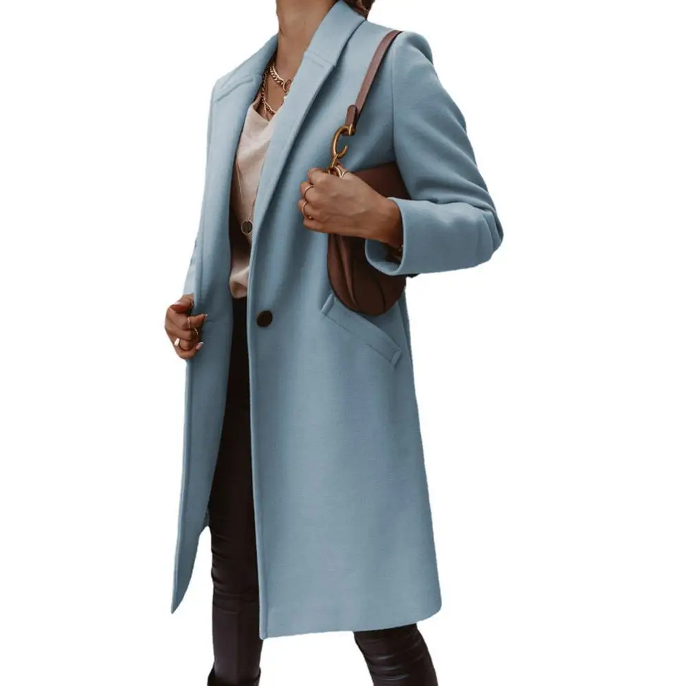 Women Wool Lapel Jacket Buttoned Winter Autumn Outfit