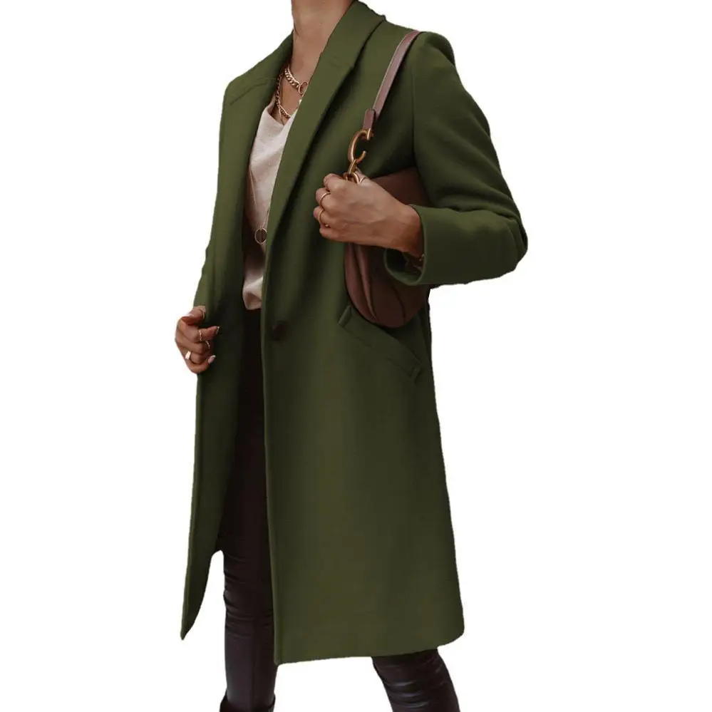 Women Wool Lapel Jacket Buttoned Winter Autumn Outfit