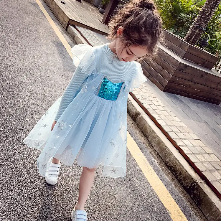 Frozen Aisha Princess Dress for Girls Light Blue Knitted - Image 8