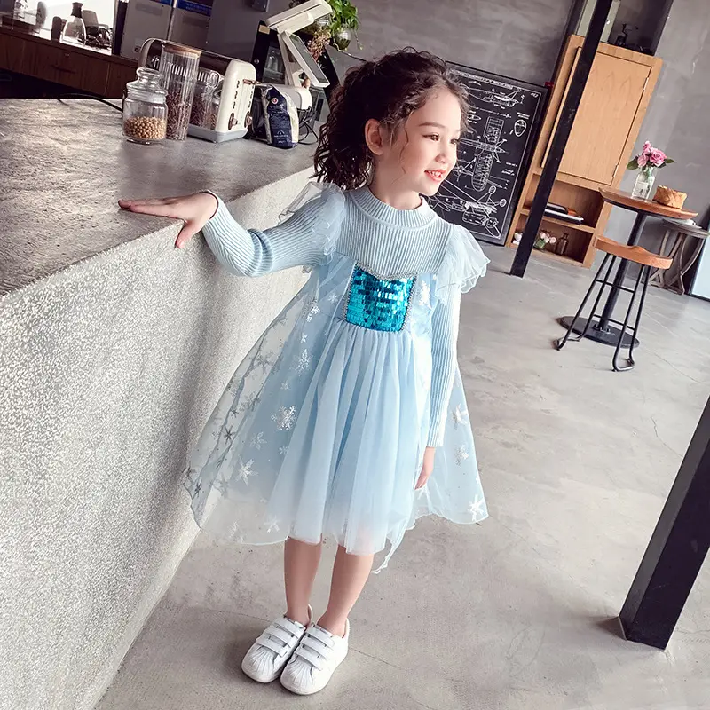 Frozen Aisha Princess Dress for Girls Light Blue Knitted - Image 9