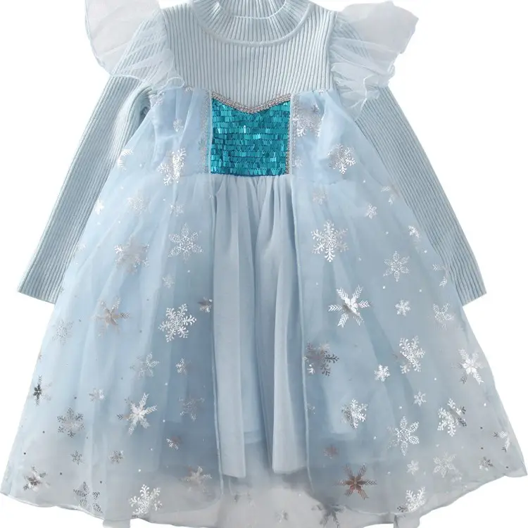 Frozen Aisha Princess Dress for Girls Light Blue Knitted - Image 10