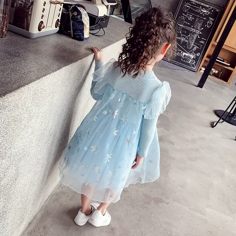 Frozen Aisha Princess Dress for Girls Light Blue Knitted — feature 10