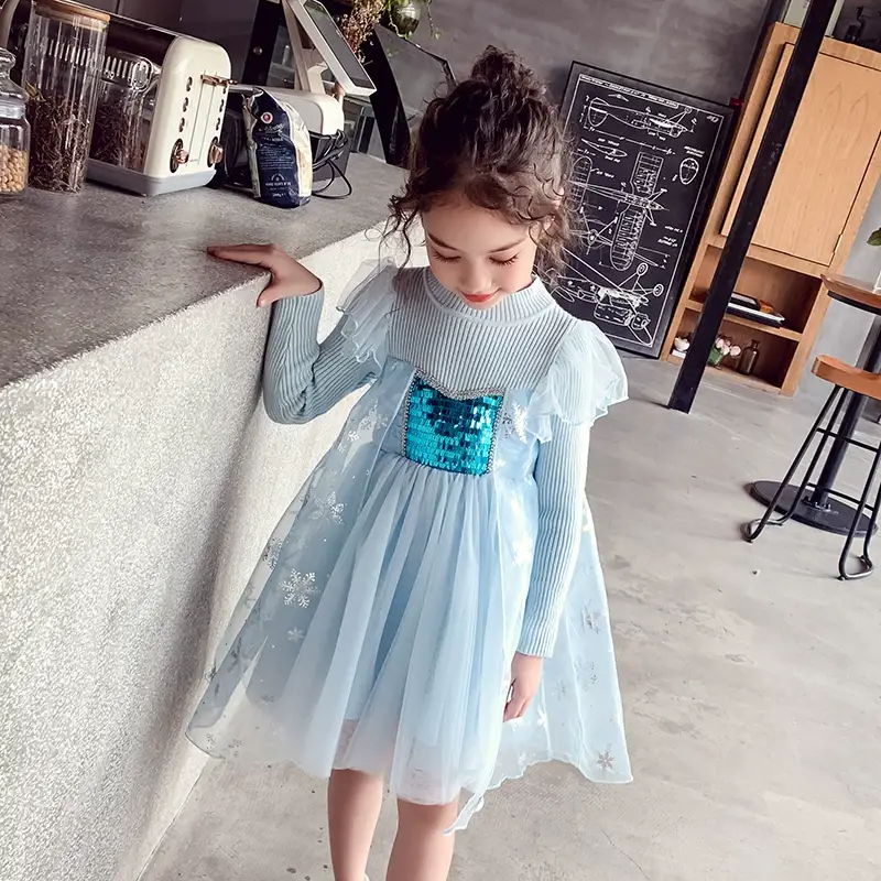 Frozen Aisha Princess Dress for Girls Light Blue Knitted — feature 11