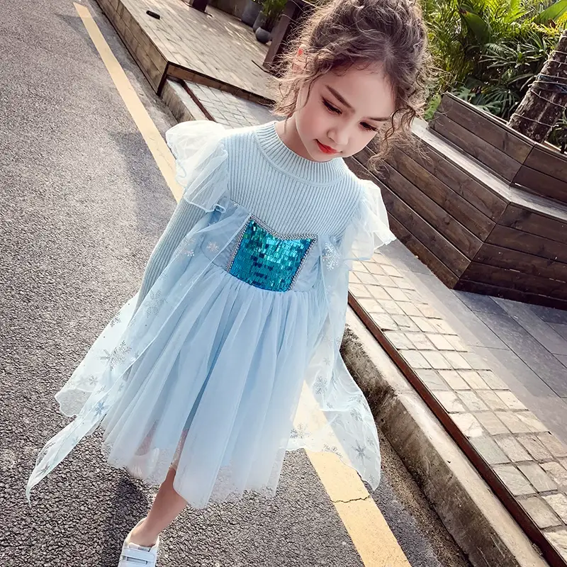 Frozen Aisha Princess Dress for Girls Light Blue Knitted — feature 2