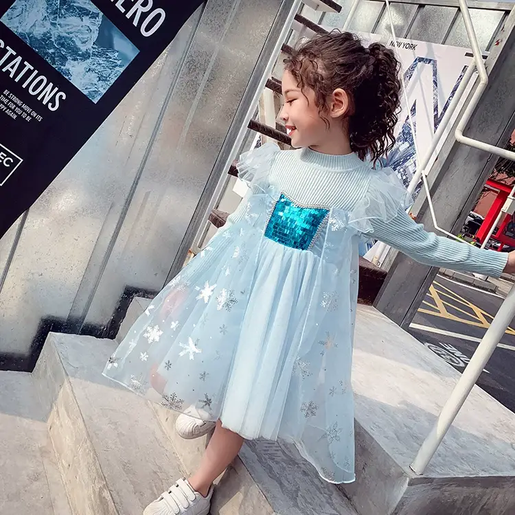 Frozen Aisha Princess Dress for Girls Light Blue Knitted — feature 3