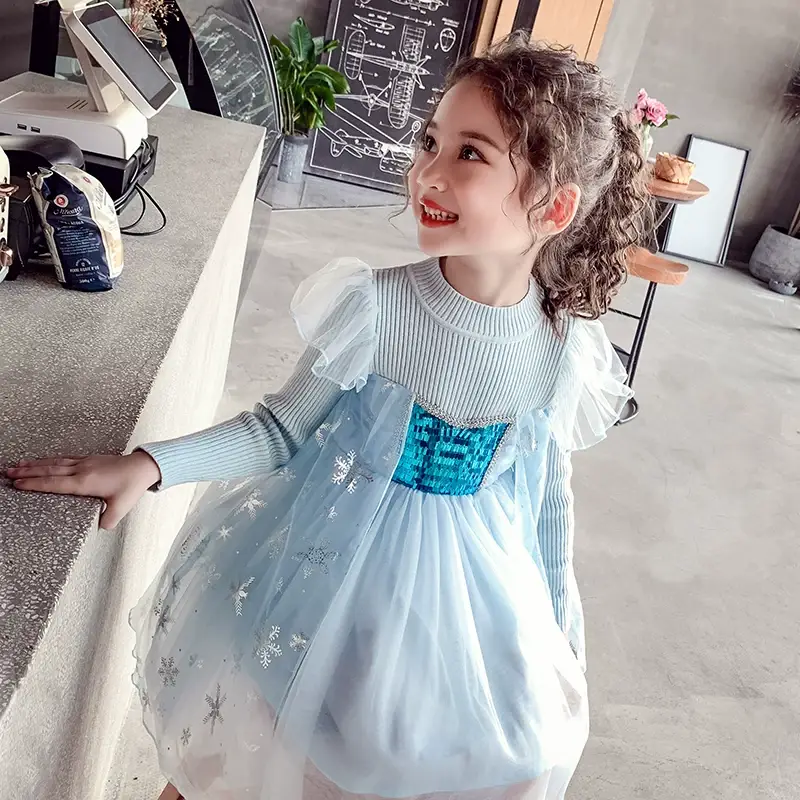 Frozen Aisha Princess Dress for Girls Light Blue Knitted — feature 4