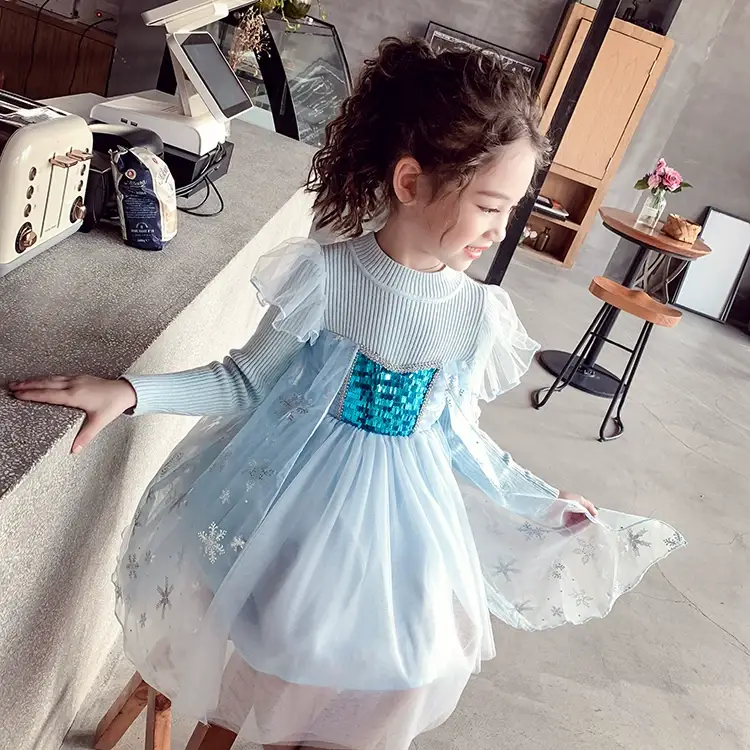 Frozen Aisha Princess Dress for Girls Light Blue Knitted — feature 6