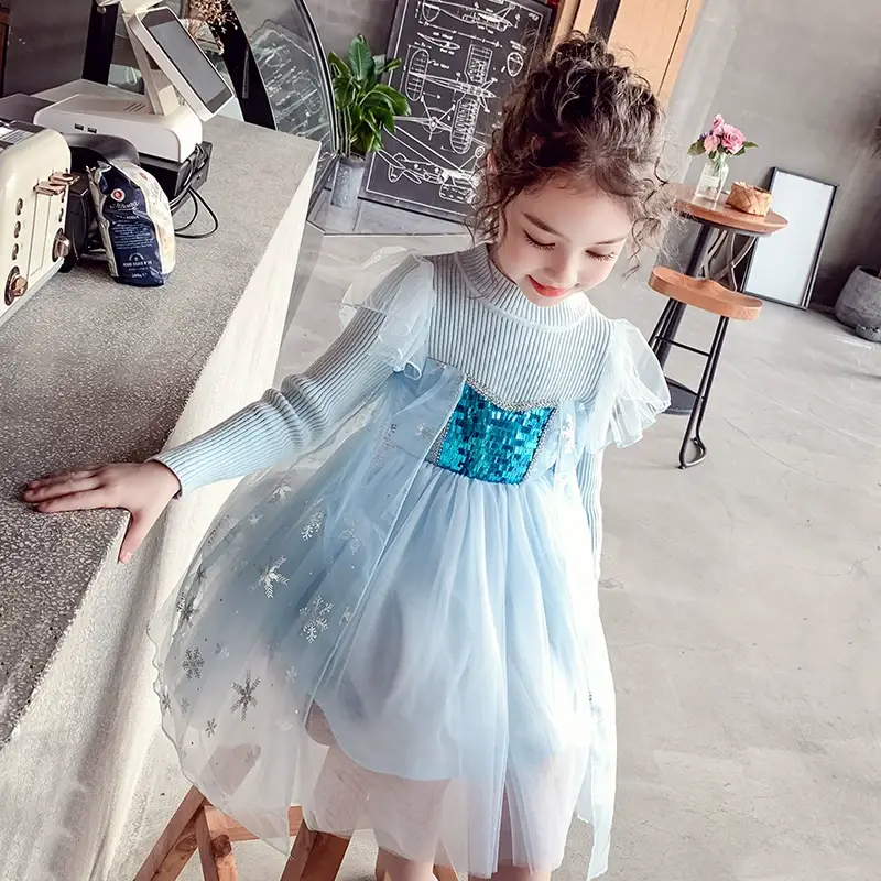 Frozen Aisha Princess Dress for Girls Light Blue Knitted — feature 7