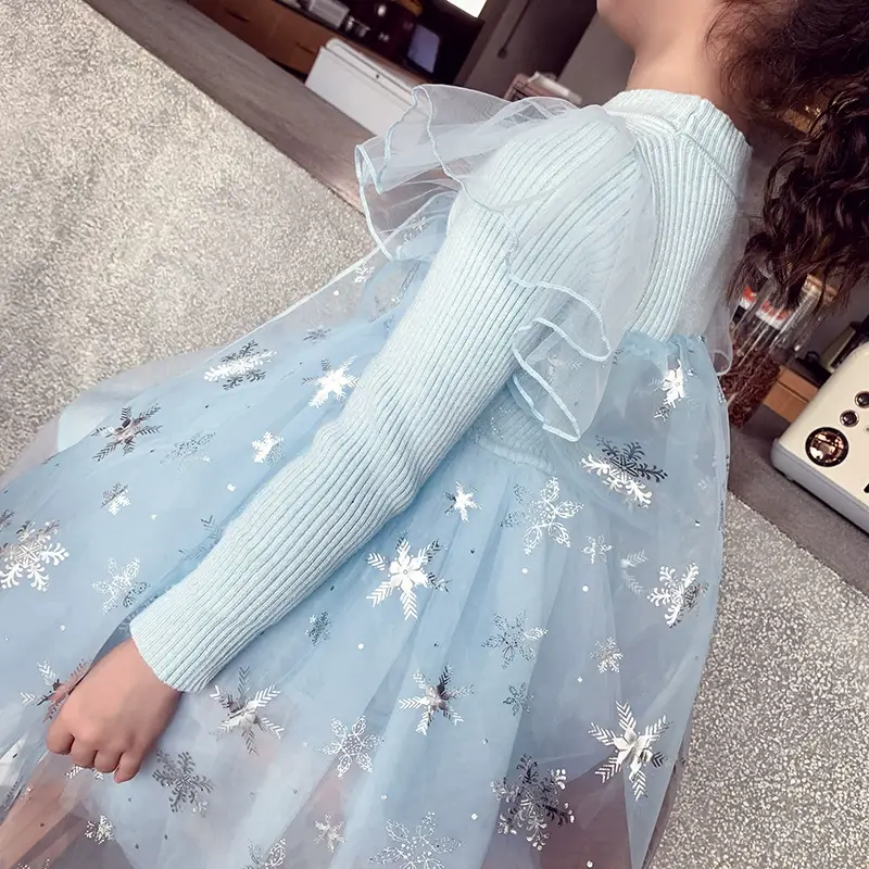 Frozen Aisha Princess Dress for Girls Light Blue Knitted — feature 9