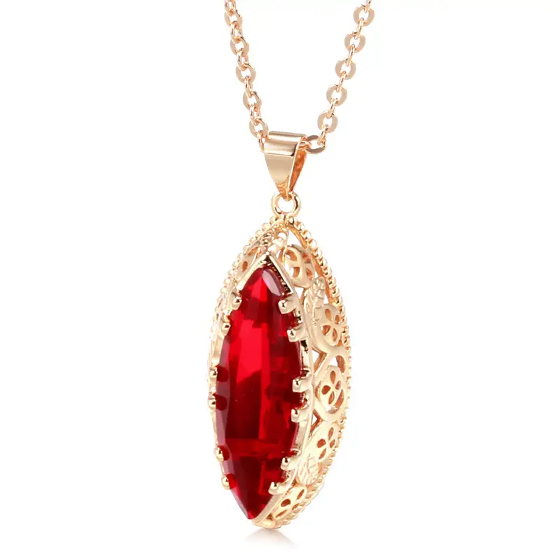 Gold Plated Red Gemstone Pendant Necklace Set - Image 7