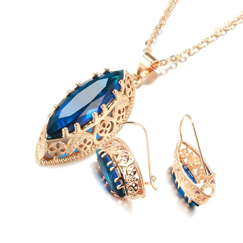 Gold Plated Red Gemstone Pendant Necklace Set - Image 6
