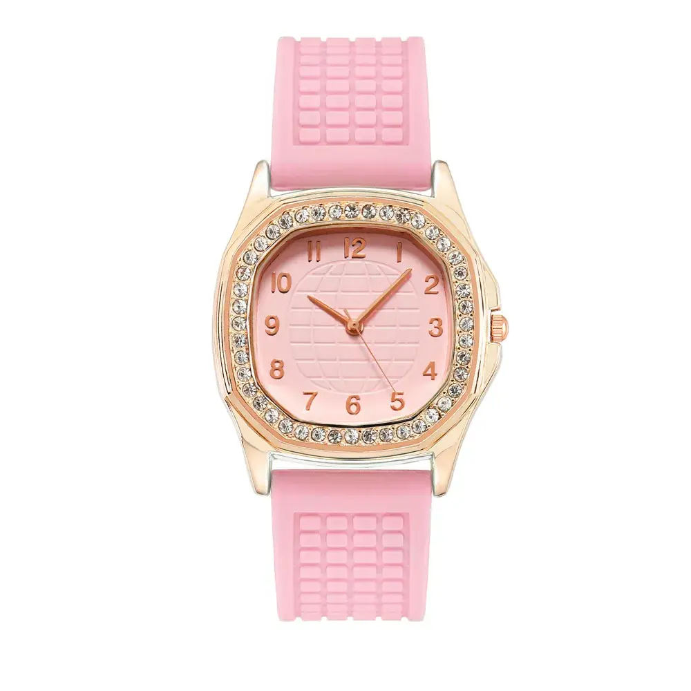Women's Pink Rhinestone Square Quartz Watch - Image 3