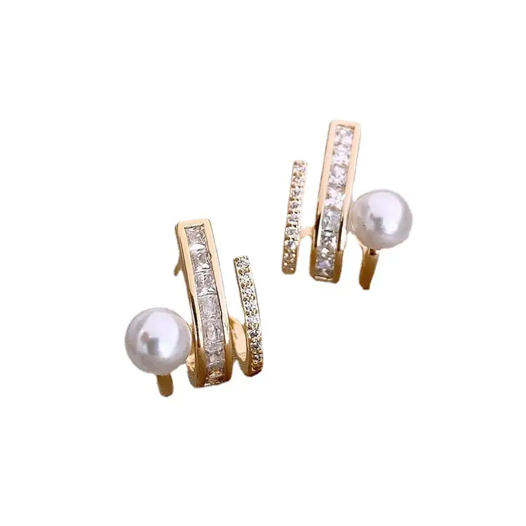 S925 Silver Needle Micro Zircon Pearl C-Shape Earrings - Image 6