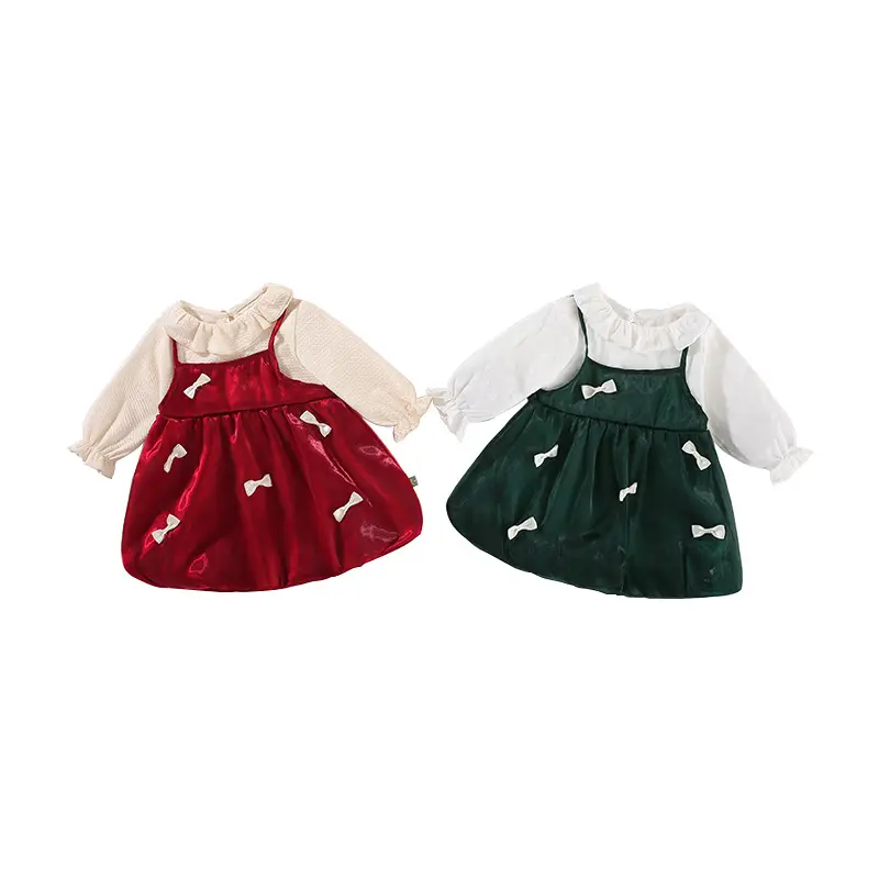 Girls Dress Red Bow 1-3Yrs Lapel Princess Style - Image 7