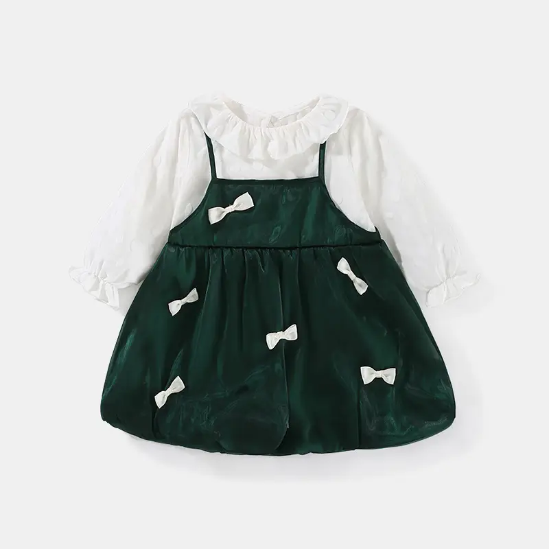 Girls Dress Red Bow 1-3Yrs Lapel Princess Style - Image 2